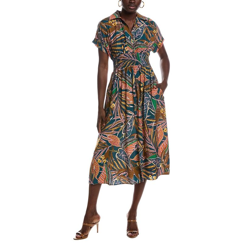 Renee C Womens Short Sleeve Midi Dress, Green